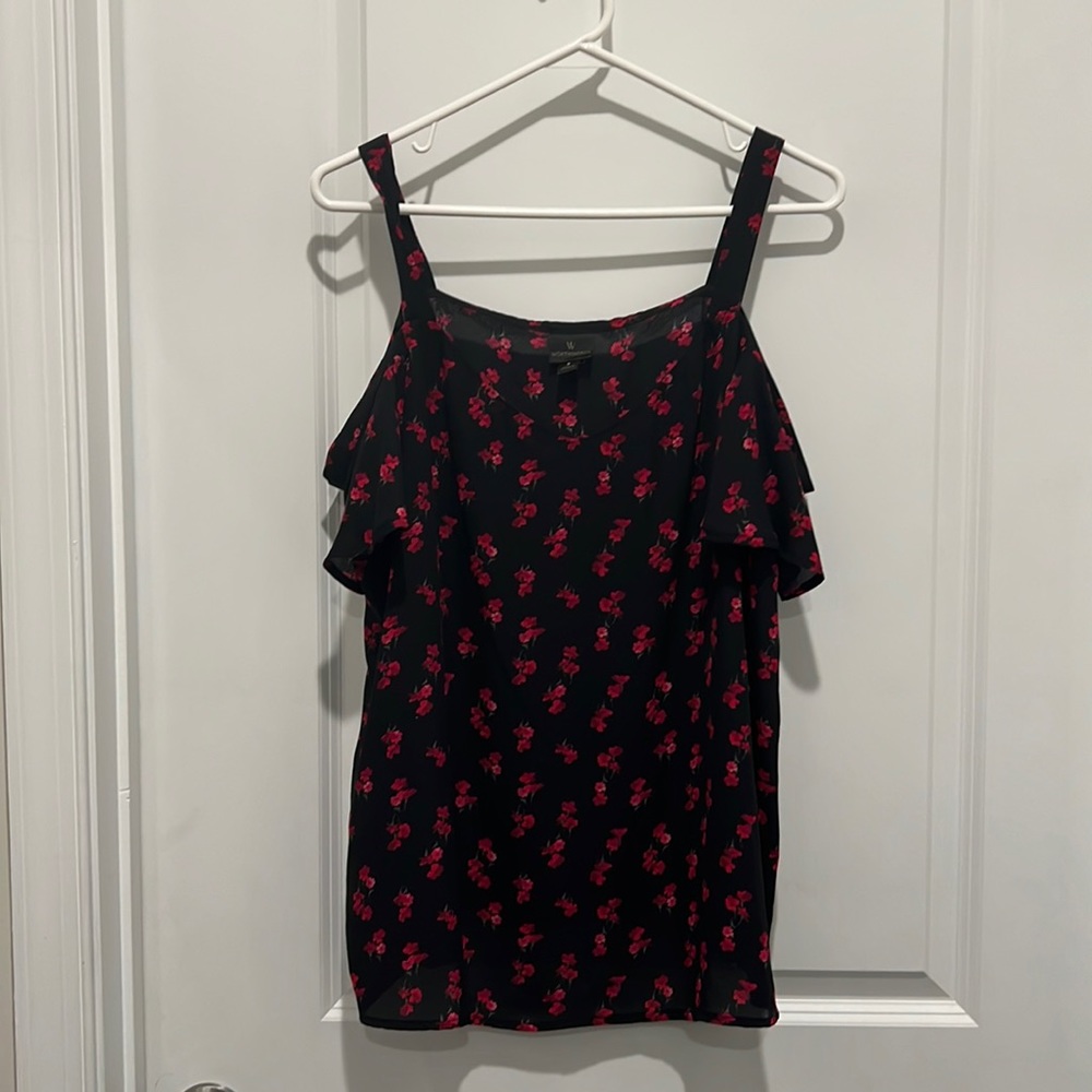 Floral Thin Strap Sheer Black Shirt from Worthington Size L Women’s
